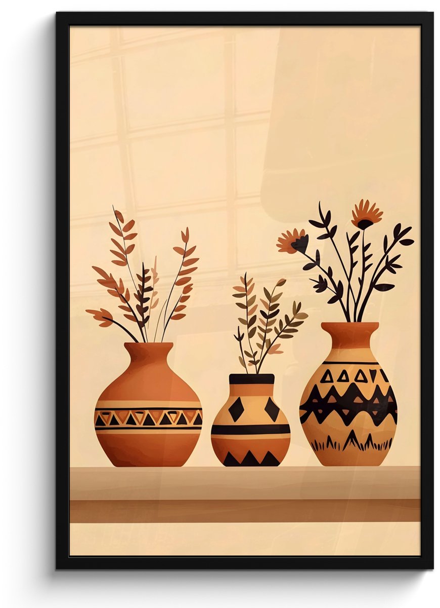 FrameYourWall Poster in lijst - Fotolijst 60x90 cm - Posters - Vazen - Bloemen - Bladeren - Minimalistisch - Posterlijst zwart - Decoratie - Wanddecoratie woonkamer - Muurdecoratie slaapkamer