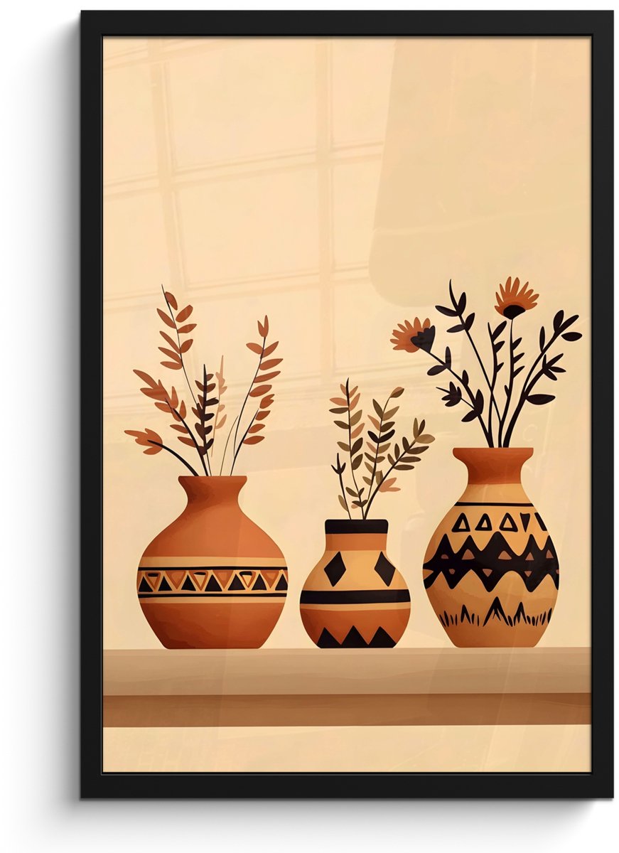 FrameYourWall Poster in lijst - Fotolijst 40x60 cm - Posters - Vazen - Bloemen - Bladeren - Minimalistisch - Posterlijst zwart - Decoratie - Wanddecoratie woonkamer - Muurdecoratie slaapkamer