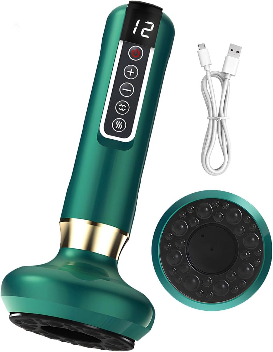 Elektrisch Schröpfmassageapparaat,Cellulitis Massageapparaat Geschikt Geschikt voor Benen/Buik/Armen,Anti-Cellulitis Apparaat,Lymfedrainage Apparaat met 12 Standen & 4 Modi,Gua Sha-instrument met Verwarming