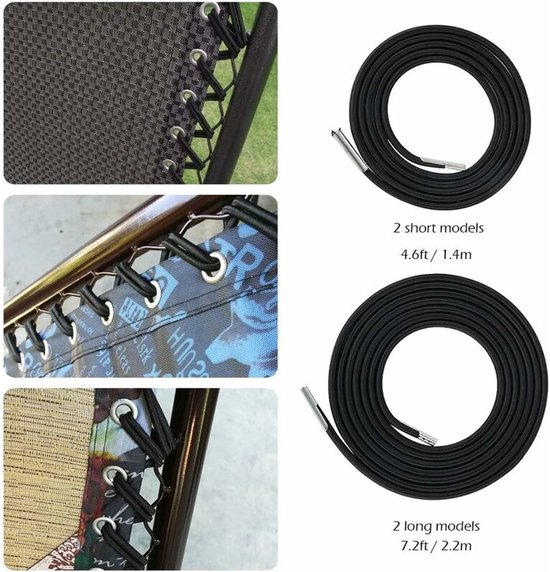 Vervangings Elastiek - 4 stuks - 2,2 m en 1,4 m - Elastisch vervangend touw - Reparatie Elastiek - Elastisch Koord - Elastiek - zwart - voor ligstoel Relaxstoel van Vervan — afbeelding 2