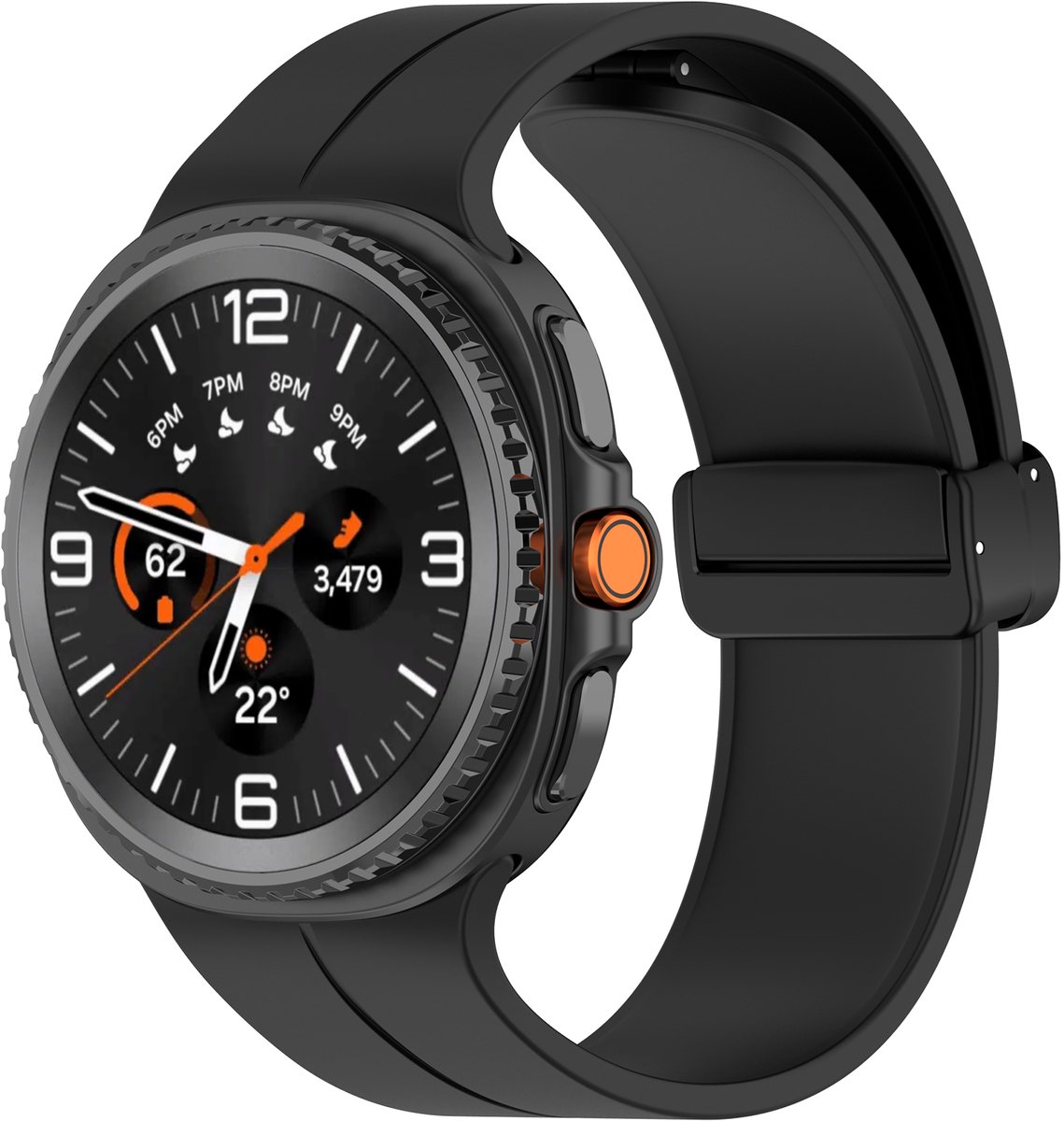 Stravo Zachte Siliconen Bandje met Magneetsluiting – Geschikt voor Samsung Galaxy Watch 9 (40/44mm) / Watch 8 (40/44mm) / 8 Classic (46mm) – Sportief Horlogebandje met Verstelbare Magneetsluiting – Zwart