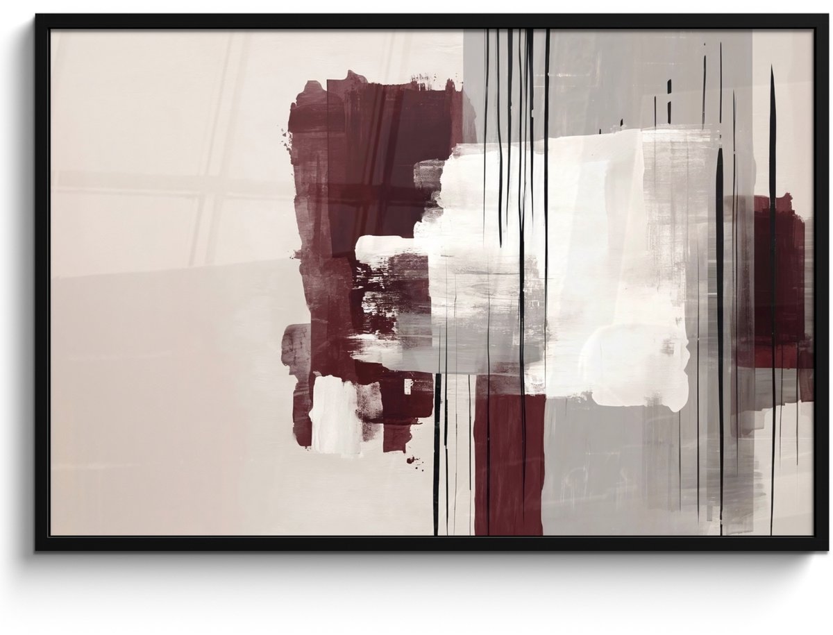 FrameYourWall Poster in lijst - Fotolijst 120x80 cm - Posters - Penseelstreken - Abstract - Lijnen - Rood - Posterlijst zwart - Decoratie - Wanddecoratie woonkamer - Muurdecoratie slaapkamer