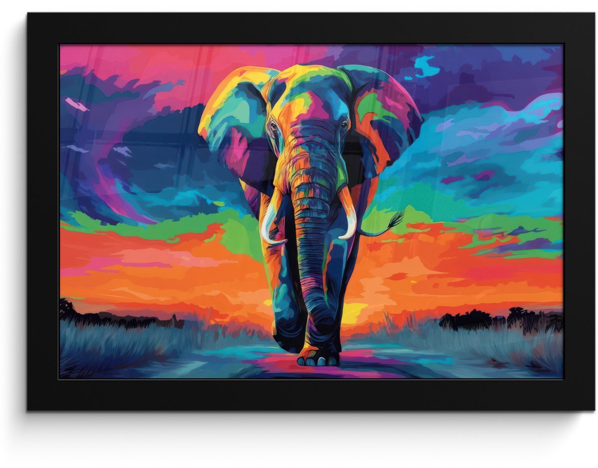 FrameYourWall Poster in lijst - Fotolijst 30x20 cm - Posters - Olifant - Kleurrijk - Lucht - Abstract - Posterlijst zwart - Decoratie - Wanddecoratie woonkamer - Muurdecoratie slaapkamer