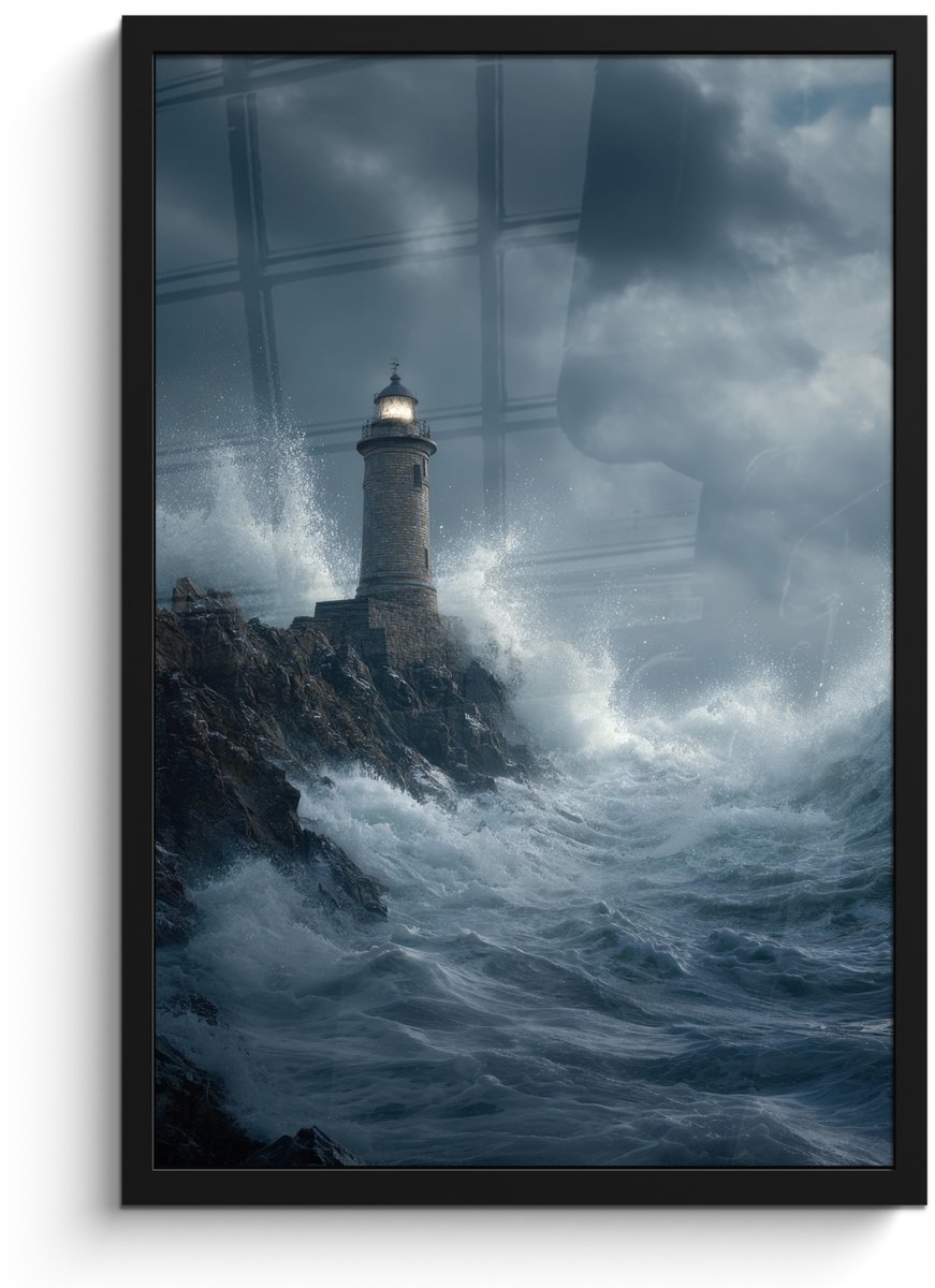 FrameYourWall Poster in lijst - Fotolijst 40x60 cm - Posters - Rotsen - Vuurtoren - Golven - Klliffen - Posterlijst zwart - Decoratie - Wanddecoratie woonkamer - Muurdecoratie slaapkamer Rotsen - Golven - Vuurtoren