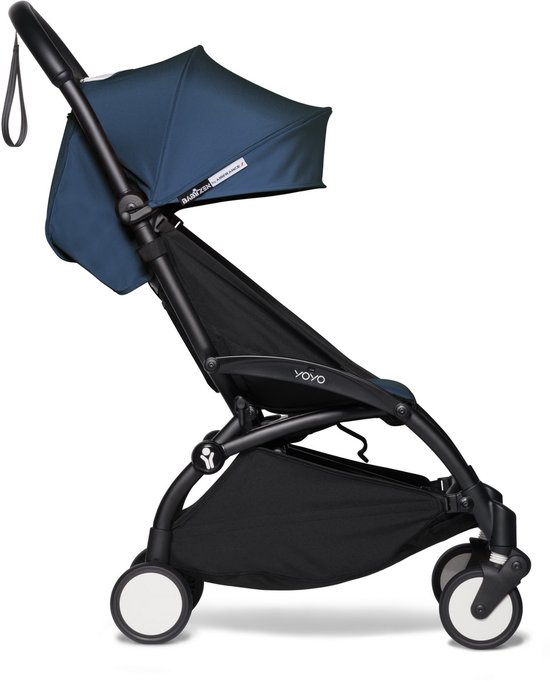 BABYZEN YOYO2 Kinderwagen (Zwart Frame met Air France Blauw 6+ Kleurenpakket) - Inclusief Harnas, Rugleuning, Kapverlengingen, Schouderband, Opbergtas, Zitkussen en Bijpassende Kap