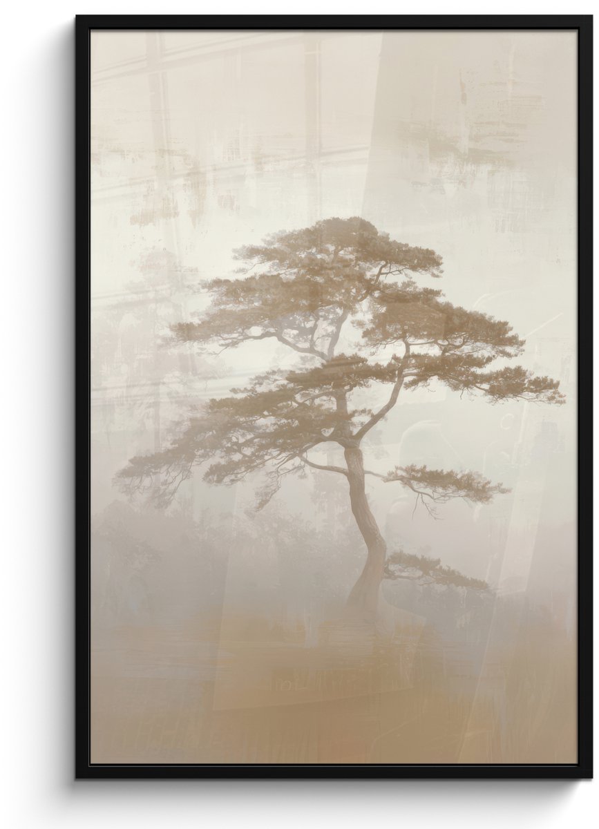 FrameYourWall Poster in lijst - Fotolijst 80x120 cm - Posters - Boom - Oosterse stijl - Landschap - Posterlijst zwart - Decoratie - Wanddecoratie woonkamer - Muurdecoratie slaapkamer Boom - Landschap