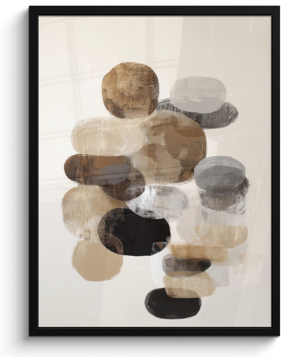 FrameYourWall Poster in lijst - Fotolijst 60x80 cm - Posters - Ovaal - Kleurvlakken - Penseelstreken - Posterlijst zwart - Decoratie - Wanddecoratie woonkamer - Muurdecoratie slaapkamer