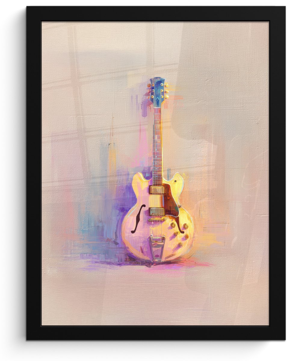 FrameYourWall Poster in lijst - Fotolijst 30x40 cm - Posters - Gitaar - Pastel - Schilderachtig - Posterlijst zwart - Decoratie - Wanddecoratie woonkamer - Muurdecoratie slaapkamer