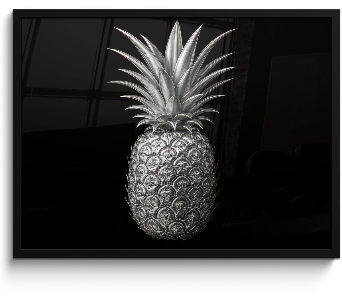 FrameYourWall Poster in lijst - Fotolijst 80x60 cm - Posters - Ananas - Gedetailleerd - Bladeren - Posterlijst zwart - Decoratie - Wanddecoratie woonkamer - Muurdecoratie slaapkamer