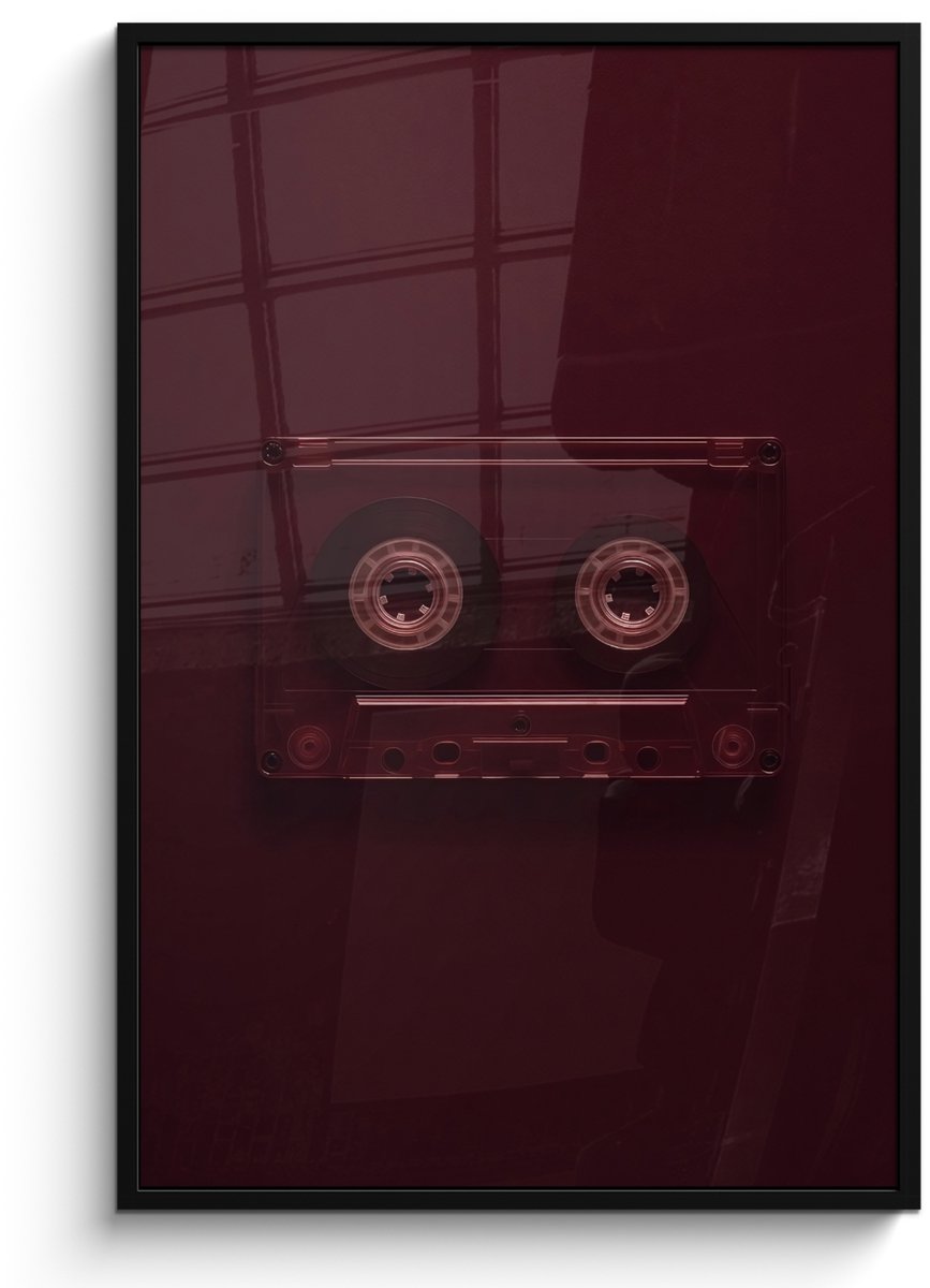 FrameYourWall Poster in lijst - Fotolijst 80x120 cm - Posters - Casteband - Bordeaux - Vintage - Posterlijst zwart - Decoratie - Wanddecoratie woonkamer - Muurdecoratie slaapkamer Cassetteband - Vintage