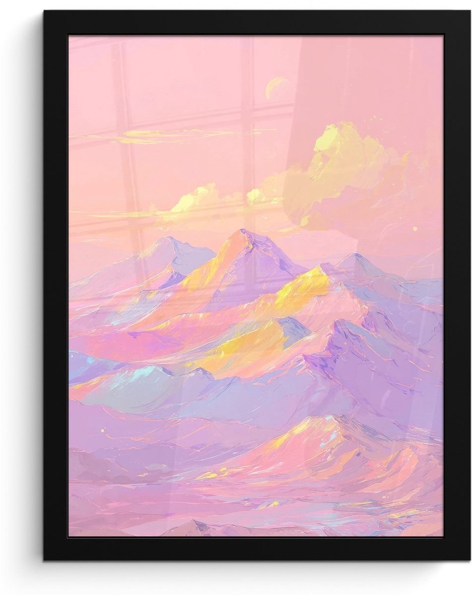 FrameYourWall Poster in lijst - Fotolijst 30x40 cm - Posters - Bergtoppen - Wolken - Dromerig - Posterlijst zwart - Decoratie - Wanddecoratie woonkamer - Muurdecoratie slaapkamer