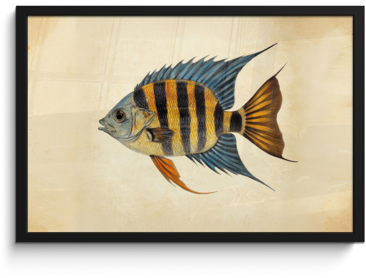 FrameYourWall Poster in lijst - Fotolijst 60x40 cm - Posters - Vis - Tropisch - Strepen - Vinnen - Posterlijst zwart - Decoratie - Wanddecoratie woonkamer - Muurdecoratie slaapkamer