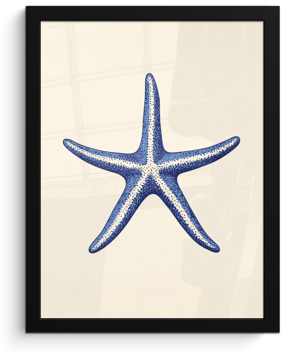 FrameYourWall Poster in lijst - Fotolijst 30x40 cm - Posters - Blauwe zeester - Minimalistisch - Beige - Posterlijst zwart - Decoratie - Wanddecoratie woonkamer - Muurdecoratie slaapkamer