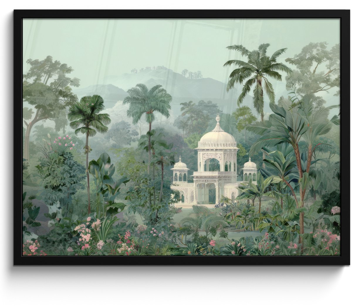 FrameYourWall Poster in lijst - Fotolijst 80x60 cm - Posters - Tropische tuin - Koepelgebouw - Bloemen - Posterlijst zwart - Decoratie - Wanddecoratie woonkamer - Muurdecoratie slaapkamer Tropisch - Tuin - Koepelgebouw