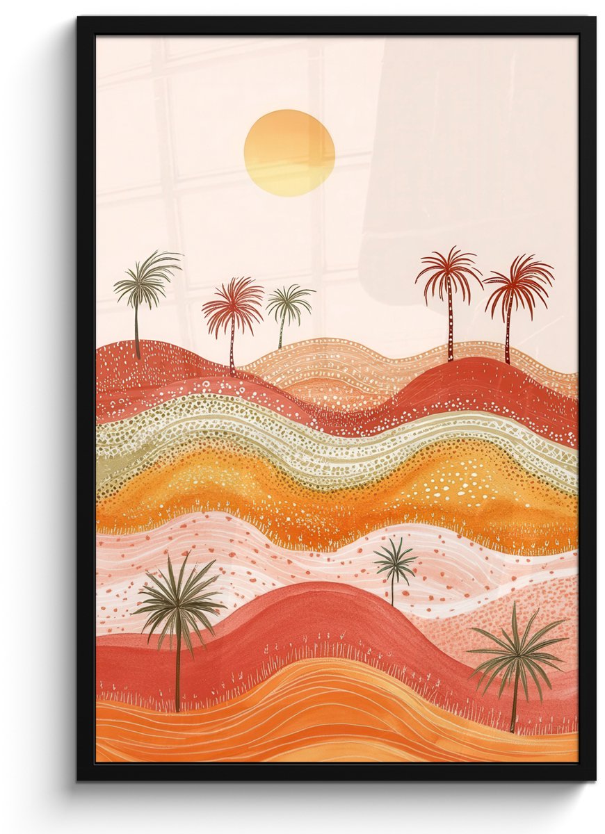 FrameYourWall Poster in lijst - Fotolijst 60x90 cm - Posters - Abstract landschap - Palmbomen - Kleurrijk - Posterlijst zwart - Decoratie - Wanddecoratie woonkamer - Muurdecoratie slaapkamer