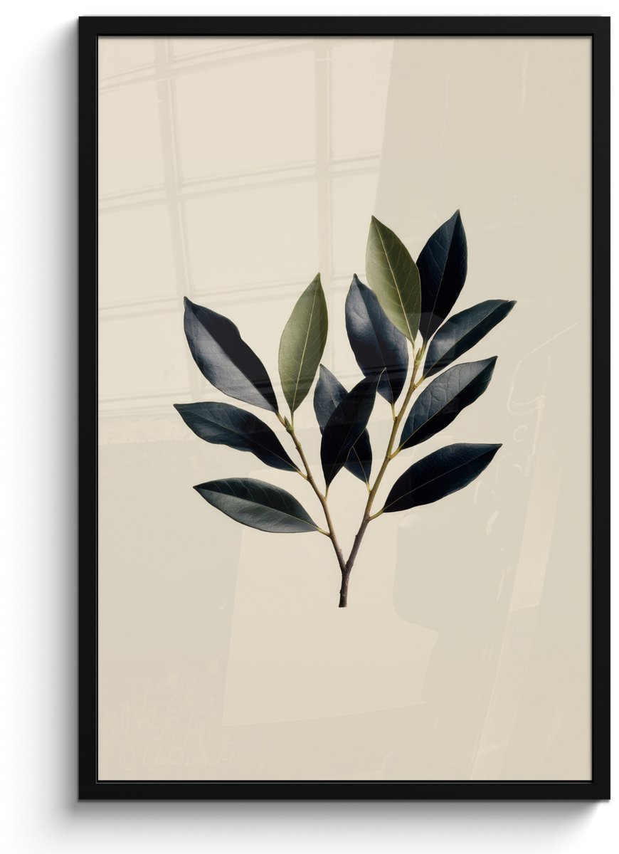 FrameYourWall Poster in lijst - Fotolijst 60x90 cm - Posters - Ovaal - Olijfgroen - Simpel - Posterlijst zwart - Decoratie - Wanddecoratie woonkamer - Muurdecoratie slaapkamer Tak - Blad