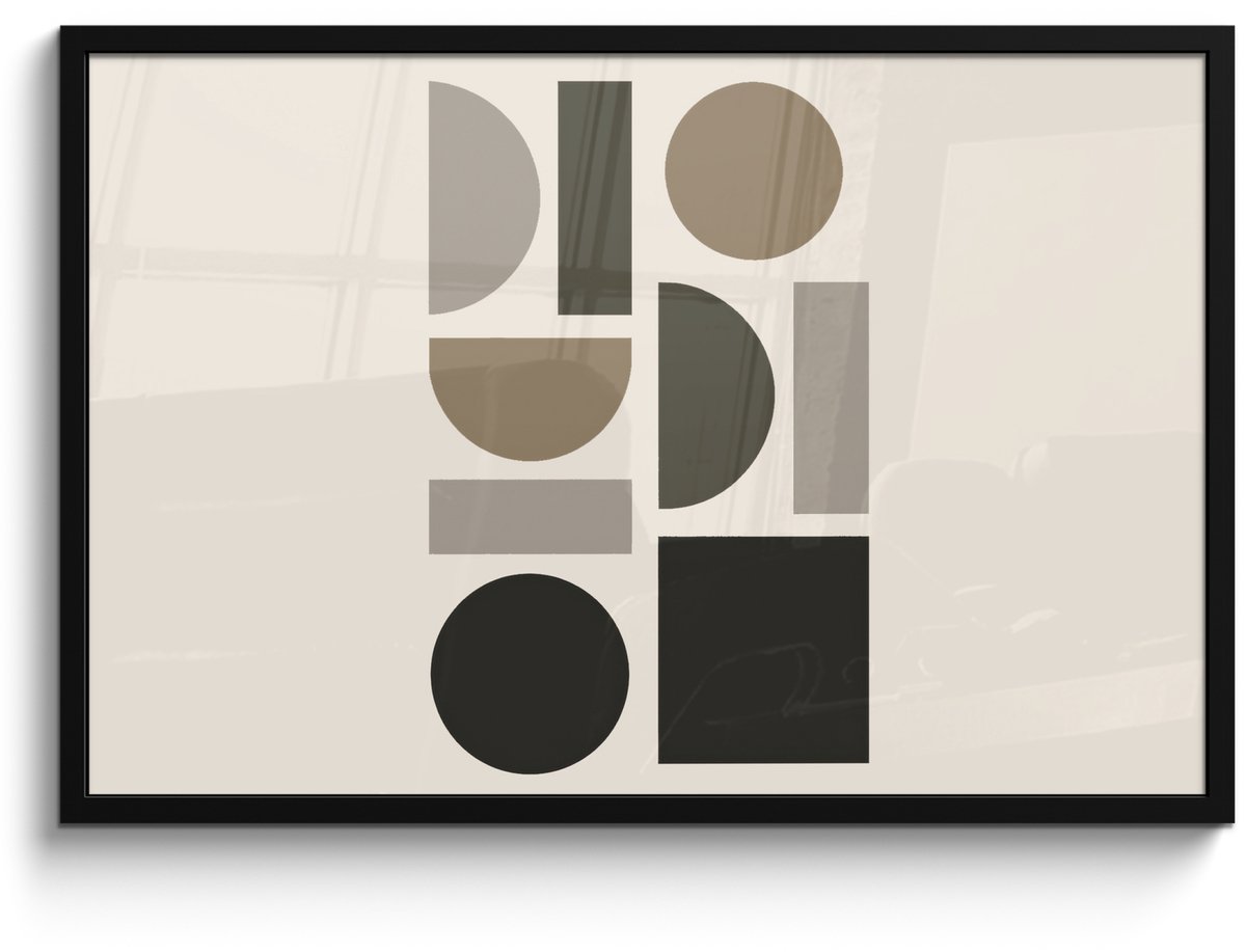 FrameYourWall Poster in lijst - Fotolijst 90x60 cm - Posters - Natuurlijke tinten - Grafisch - Verticale compositie - Posterlijst zwart - Decoratie - Wanddecoratie woonkamer - Muurdecoratie slaapkamer Aardetinte - Grafisch