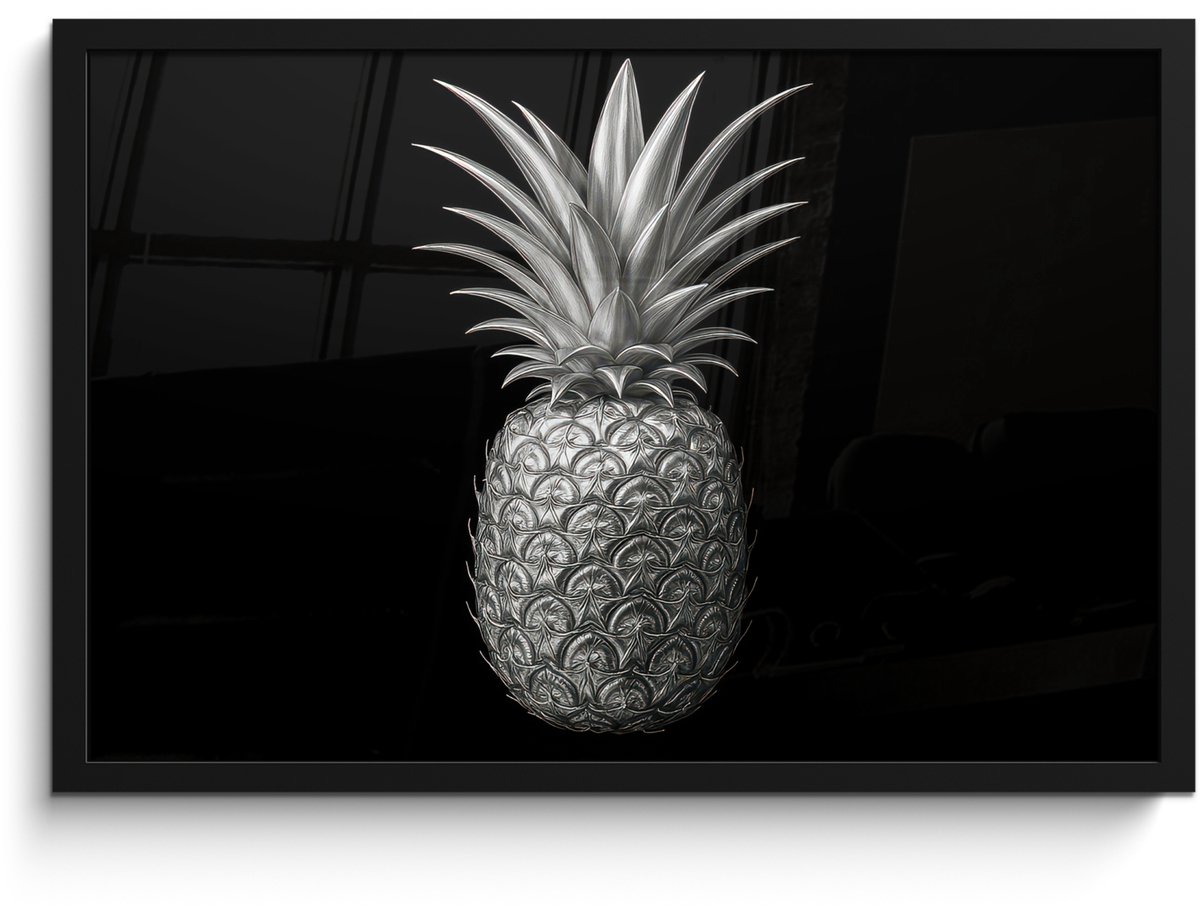 FrameYourWall Poster in lijst - Fotolijst 60x40 cm - Posters - Ananas - Gedetailleerd - Bladeren - Posterlijst zwart - Decoratie - Wanddecoratie woonkamer - Muurdecoratie slaapkamer