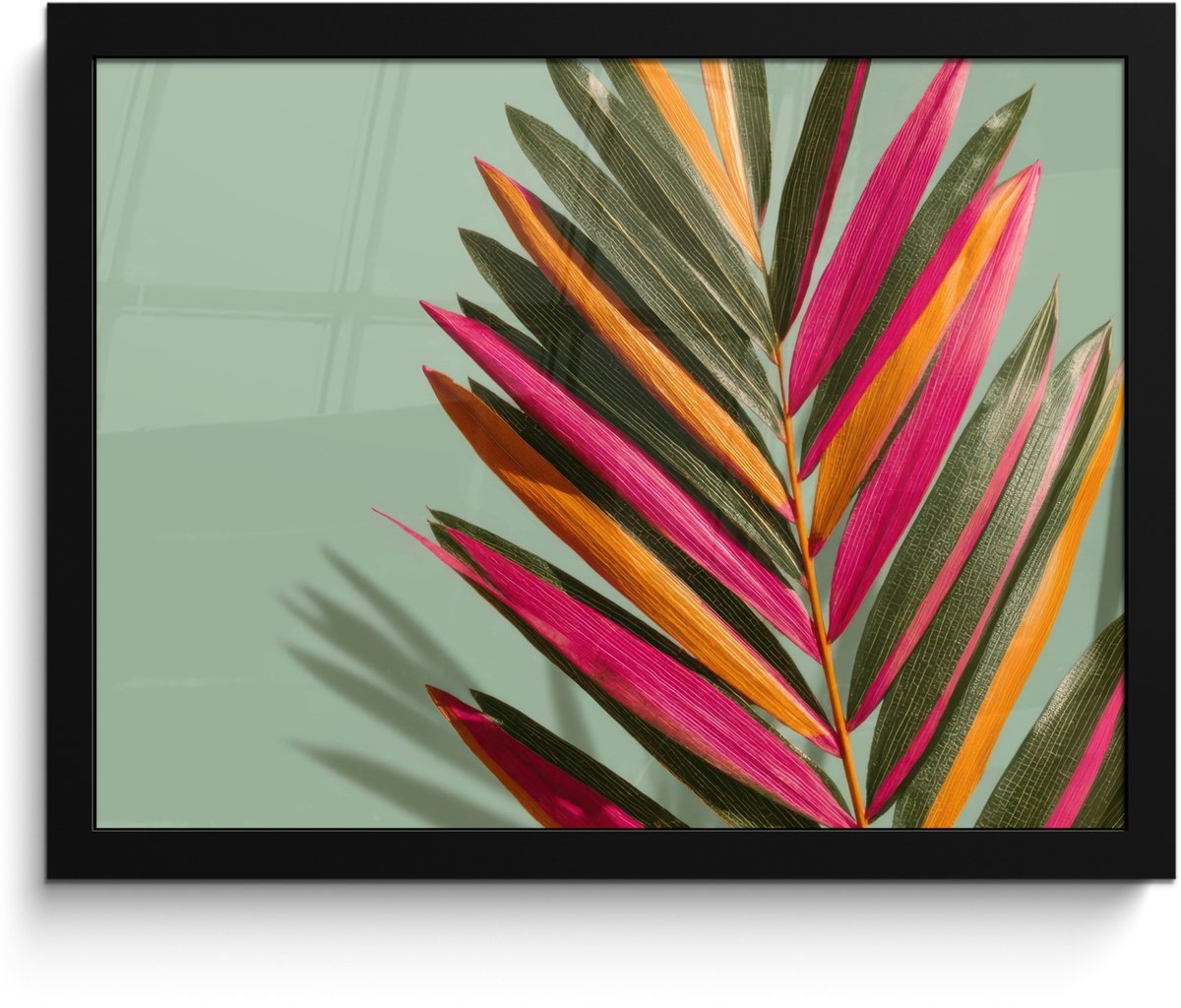 FrameYourWall Poster in lijst - Fotolijst 40x30 cm - Posters - Tak - Bladeren - Kleurrijk - Schaduw - Posterlijst zwart - Decoratie - Wanddecoratie woonkamer - Muurdecoratie slaapkamer