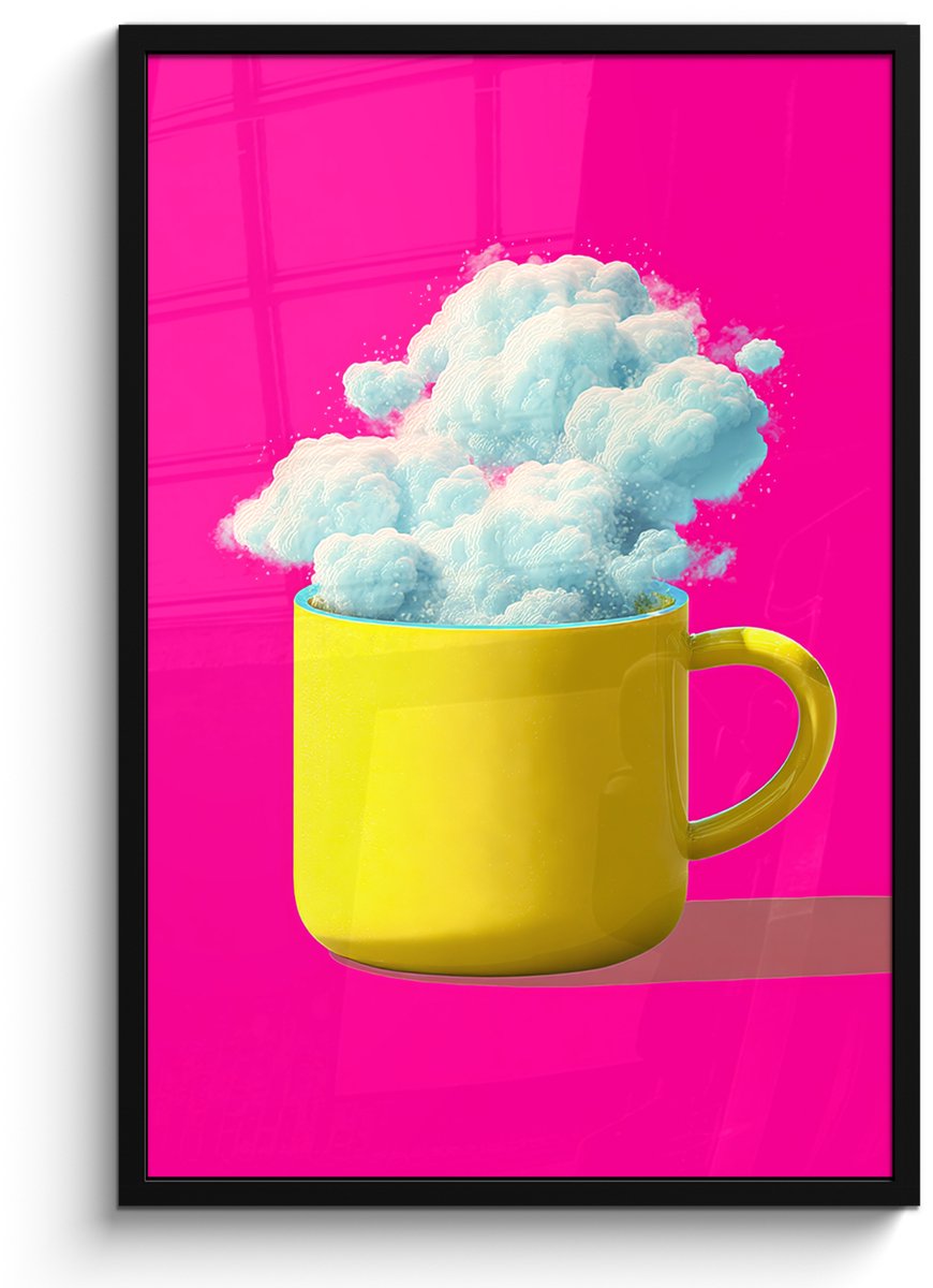 FrameYourWall Poster in lijst - Fotolijst 60x90 cm - Posters - Mok - Wolken - Roze - Minimalitisch - Posterlijst zwart - Decoratie - Wanddecoratie woonkamer - Muurdecoratie slaapkamer
