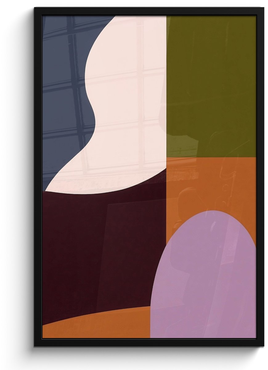 FrameYourWall Poster in lijst - Fotolijst 60x90 cm - Posters - Vormen - Abstract - Kleuren - Vierkant - Posterlijst zwart - Decoratie - Wanddecoratie woonkamer - Muurdecoratie slaapkamer