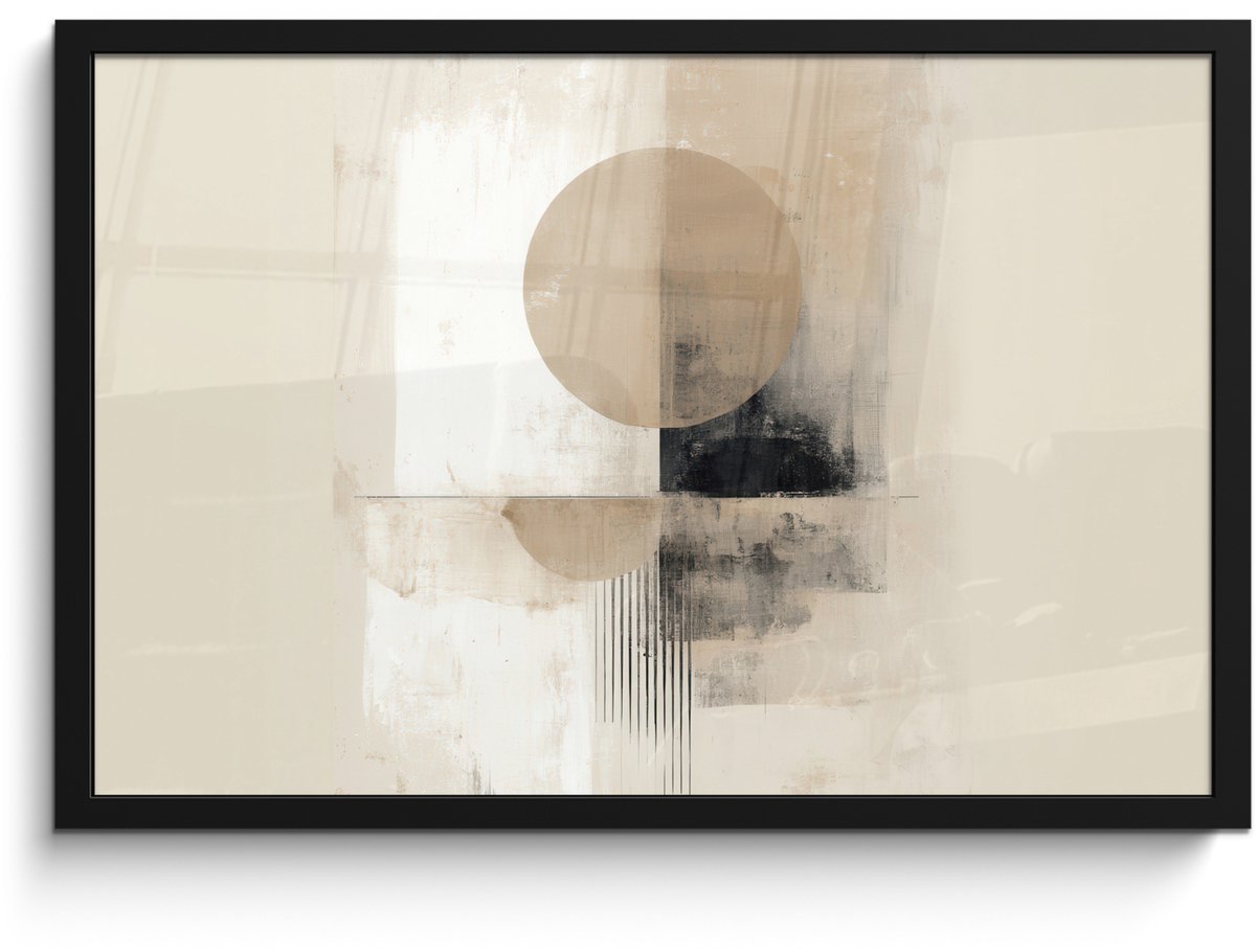 FrameYourWall Poster in lijst - Fotolijst 60x40 cm - Posters - Cirkel - Compositie - Diepte - Beige - Posterlijst zwart - Decoratie - Wanddecoratie woonkamer - Muurdecoratie slaapkamer