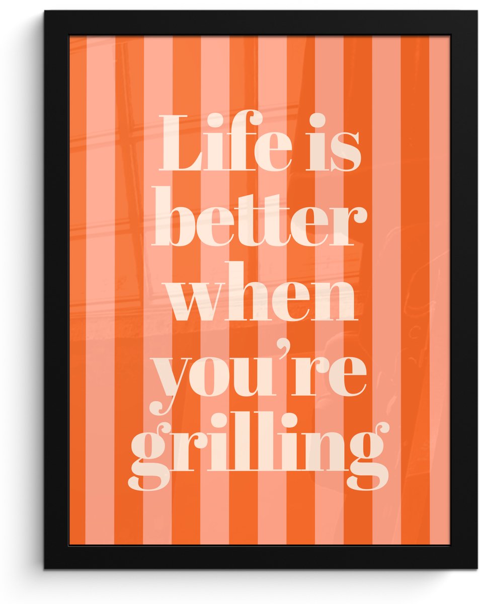 FrameYourWall Poster in lijst - Fotolijst 30x40 cm - Posters - Tekst - Gestreept - Oranje - Zomer - Posterlijst zwart - Decoratie - Wanddecoratie woonkamer - Muurdecoratie slaapkamer Tekst - Strepen