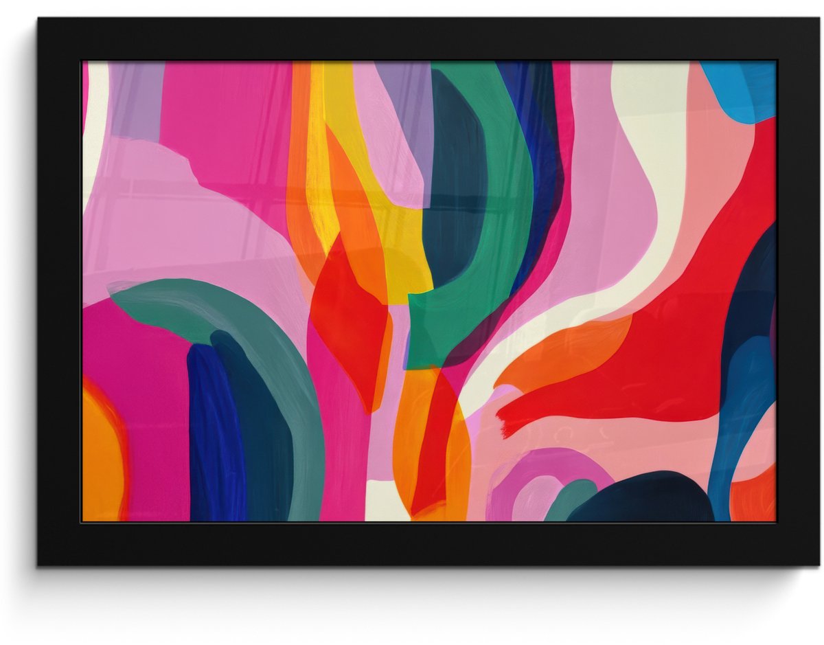 FrameYourWall Poster in lijst - Fotolijst 30x20 cm - Posters - Vormen - Golvend - Abstract - Felroze - Posterlijst zwart - Decoratie - Wanddecoratie woonkamer - Muurdecoratie slaapkamer
