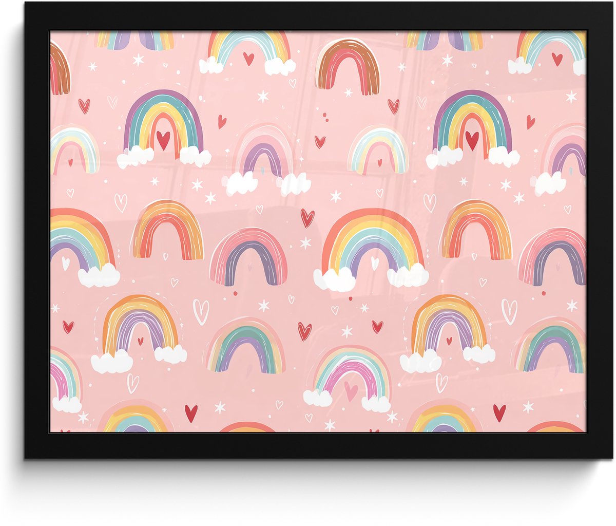 FrameYourWall Poster in lijst - Fotolijst 40x30 cm - Posters - Regenboog - Patroon - Pastel - Handgetekend - Posterlijst zwart - Decoratie - Wanddecoratie woonkamer - Muurdecoratie slaapkamer