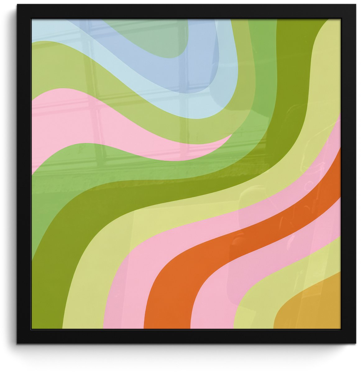 FrameYourWall Poster in lijst - Fotolijst 40x40 cm - Posters - Lijnen - Pasteltinten - Golvend - Posterlijst zwart - Decoratie - Wanddecoratie woonkamer - Muurdecoratie slaapkamer Lijnen - Golvend