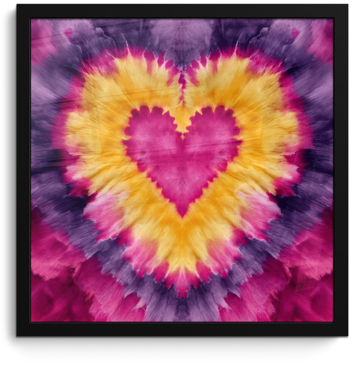 FrameYourWall Poster in lijst - Fotolijst 40x40 cm - Posters - Tie dye - Hartvorm - Vlammen - Oranje - Posterlijst zwart - Decoratie - Wanddecoratie woonkamer - Muurdecoratie slaapkamer