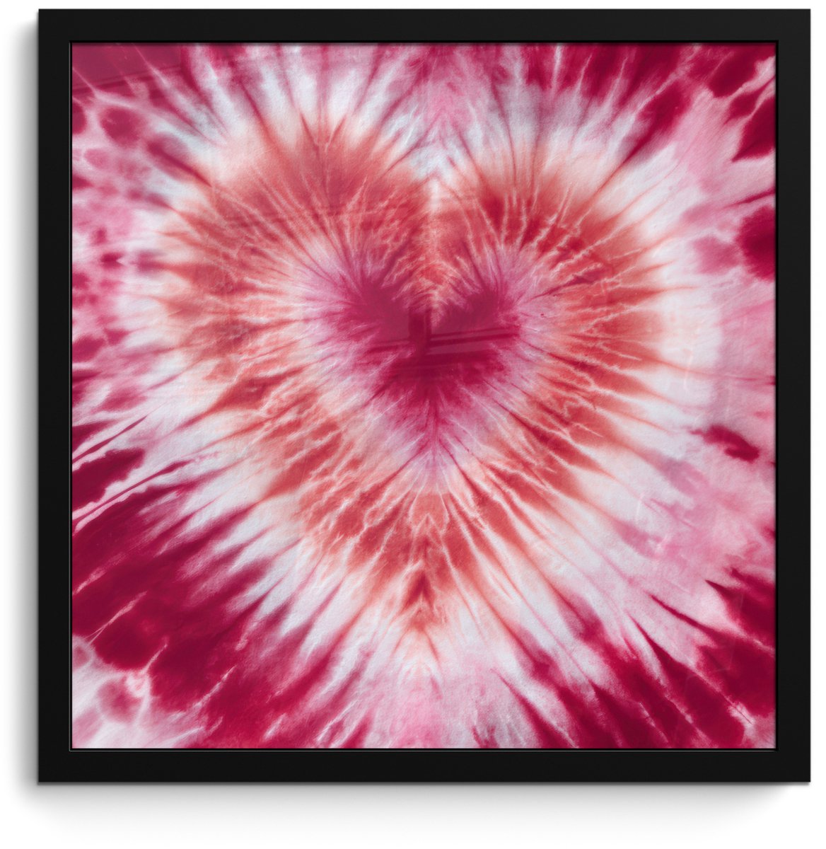 FrameYourWall Poster in lijst - Fotolijst 40x40 cm - Posters - Hartvorm - Roze - Tie dye - Posterlijst zwart - Decoratie - Wanddecoratie woonkamer - Muurdecoratie slaapkamer Hartvorm - Tie dye