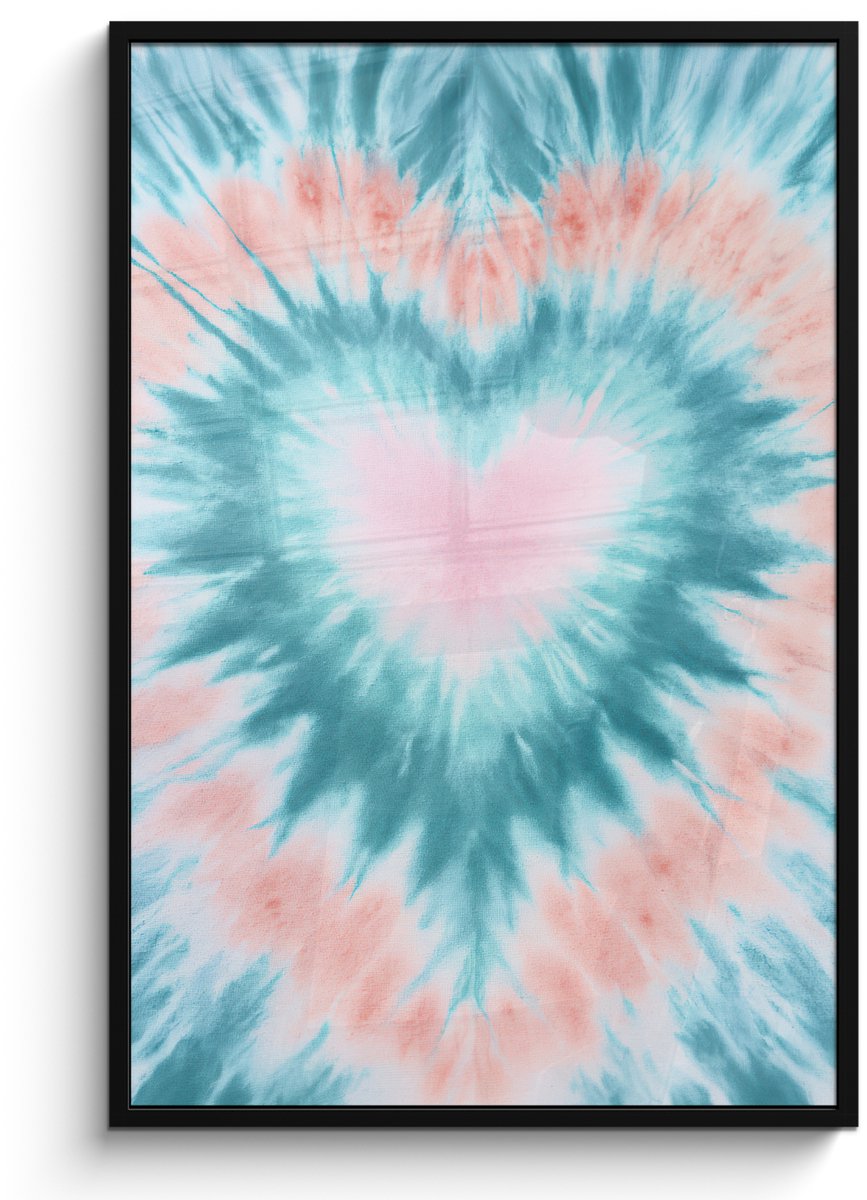 FrameYourWall Poster in lijst - Fotolijst 80x120 cm - Posters - Hartvormig - Tie dye - Pasteltinten - Lichtgroen - Posterlijst zwart - Decoratie - Wanddecoratie woonkamer - Muurdecoratie slaapkamer
