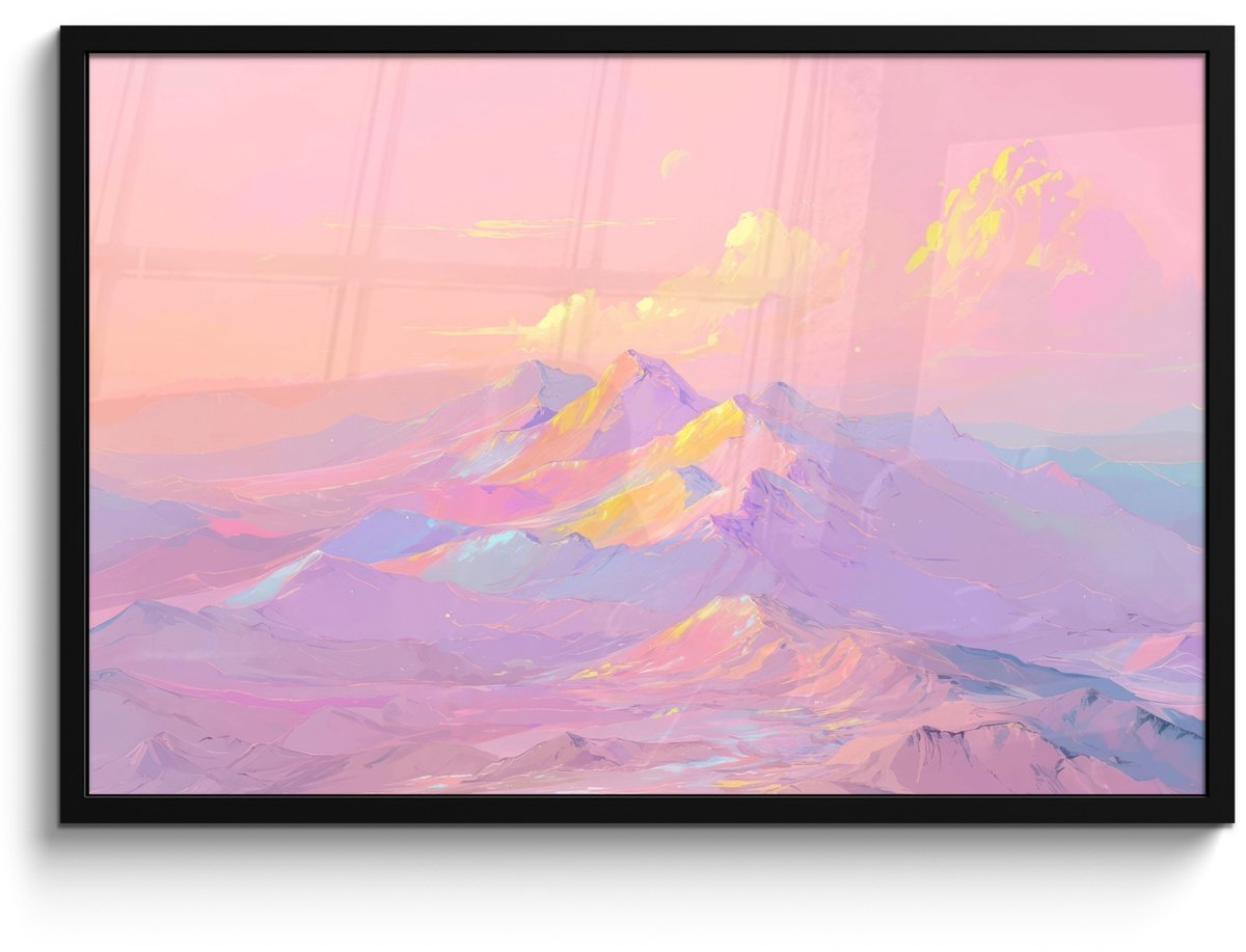 FrameYourWall Poster in lijst - Fotolijst 90x60 cm - Posters - Bergtoppen - Wolken - Dromerig - Posterlijst zwart - Decoratie - Wanddecoratie woonkamer - Muurdecoratie slaapkamer