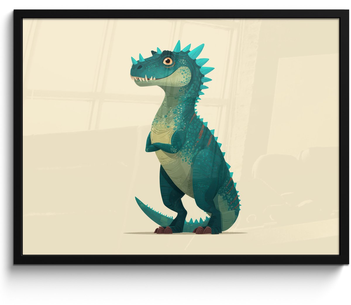 FrameYourWall Poster in lijst - Fotolijst 80x60 cm - Posters - Dinosaurus - Turquoise - Stekels - Posterlijst zwart - Decoratie - Wanddecoratie woonkamer - Muurdecoratie slaapkamer