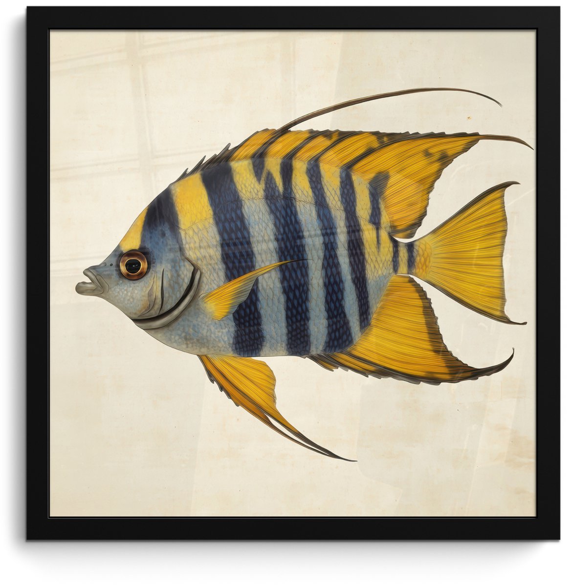 FrameYourWall Poster in lijst - Fotolijst 40x40 cm - Posters - Vis - Sierlijk - Vinnen - Illustratie - Posterlijst zwart - Decoratie - Wanddecoratie woonkamer - Muurdecoratie slaapkamer