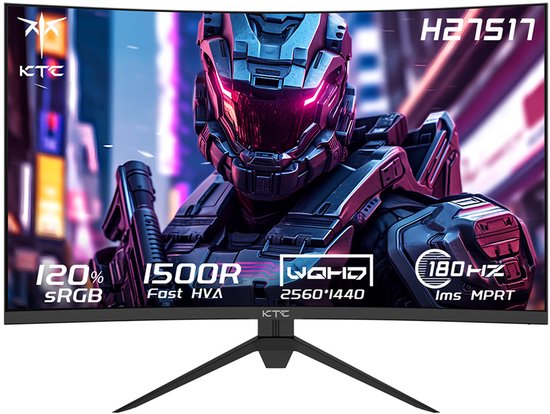KTC H27S17 27-inch 1500R gebogen gamingmonitor QHD 2560x1440 16:9 ELED 180Hz 120% sRGB 4000:1 Contrastverhouding 1 ms MPRT Responstijd Lage bewegingsonscherpte Compatibel met FreeSync G-Sync USB 2xHDMI2.0 2xDP1.4 Audio-uitgang VESA-bevestiging