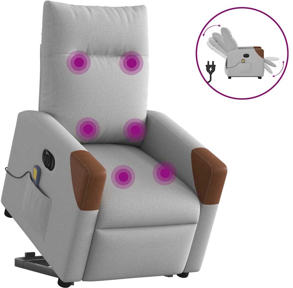 vidaXL Sta-op-massagestoel - elektrisch - verstelbaar - stof - wolk - grijs wolk grijs en bruin