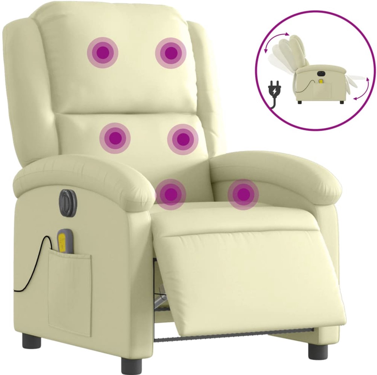 vidaXL Massagestoel - verstelbaar - elektrisch - echt - leer - crèmekleurig