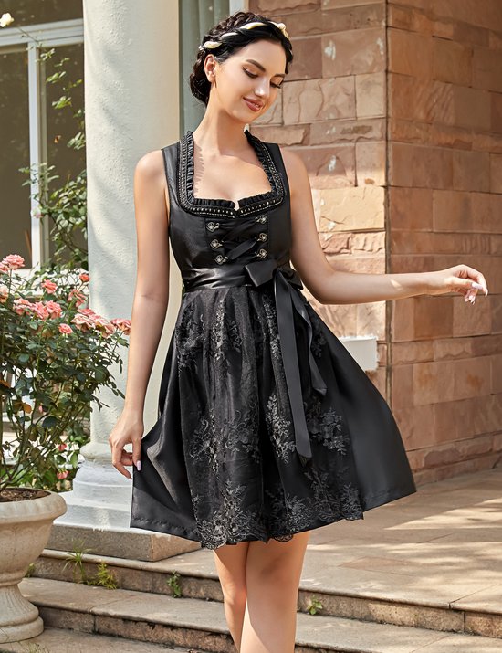 KOJOOIN Dirndl Dames Midi Traditionele Jurk met Kanten Schort 2
