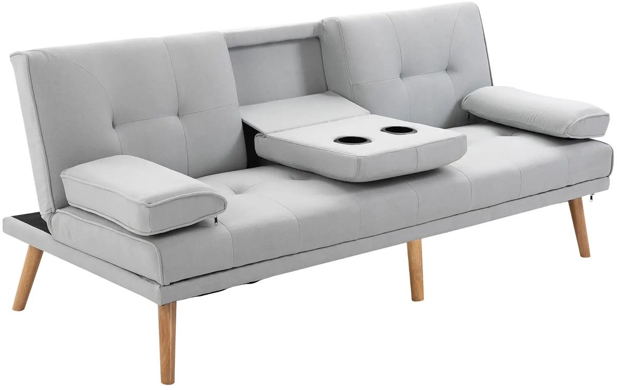 SONNENH HOMCOM Slaapbank - 181x77x72 cm - 3-zits - Sofabed - Linnen - Lichtgrijs