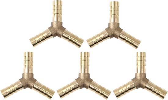 6 stuks messing slangtule, 6 mm rechte slangtule, 2-weg
