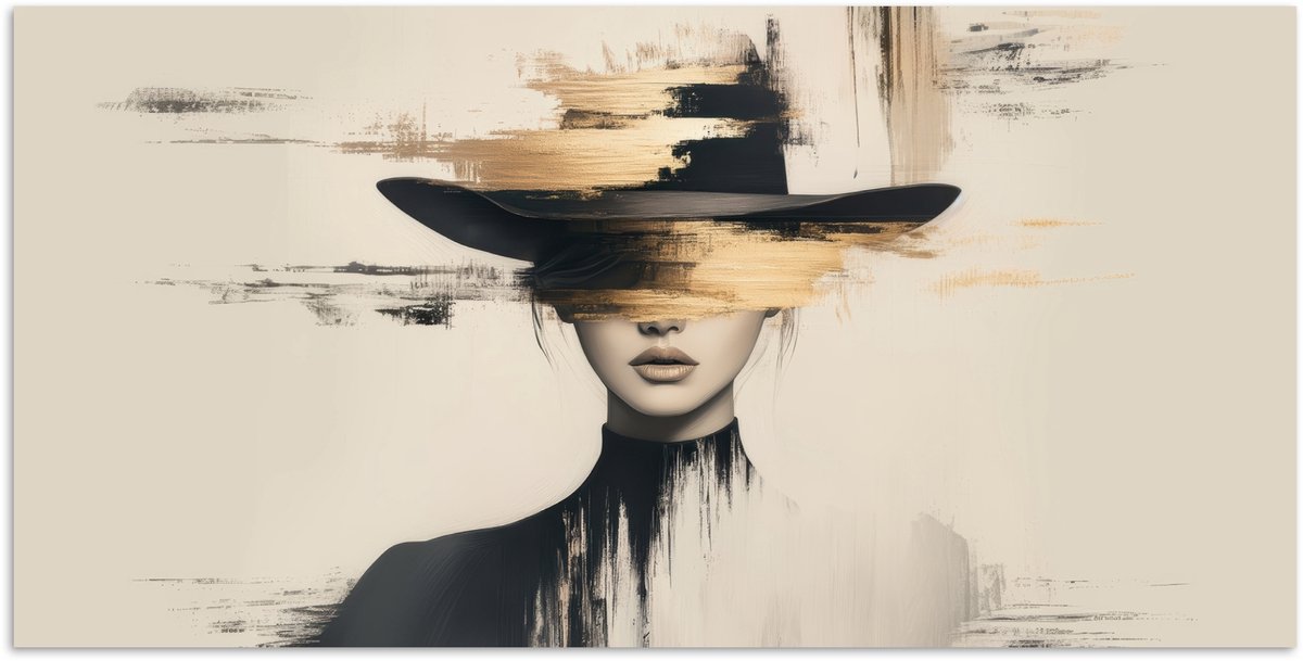 Poster 160x80 cm - Vrouw - Hoed - Verf - Posters - Kamer decoratie - Wanddecoratie woonkam