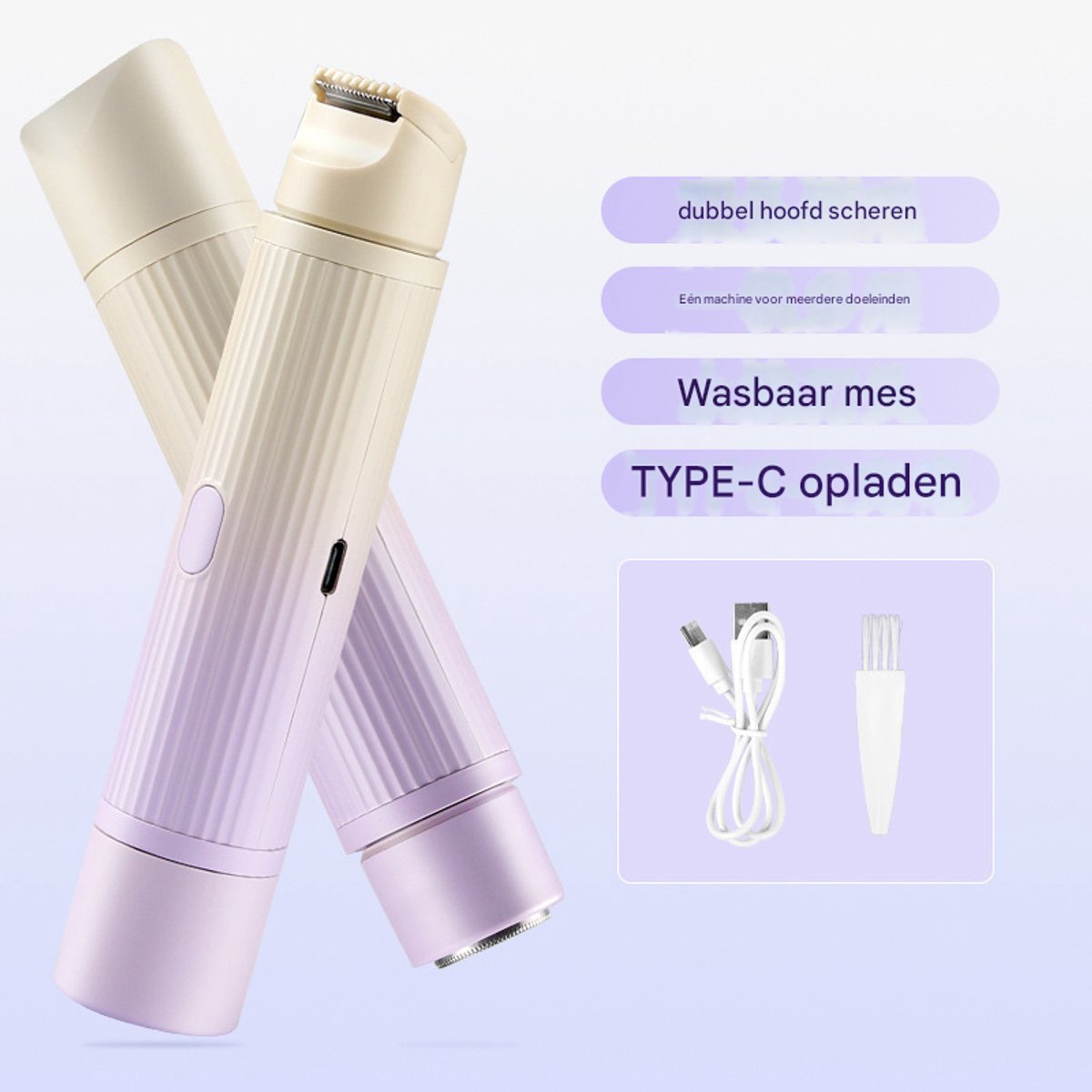 Nieuw scheerapparaat met dubbele kop, elektrisch scheerapparaat, draagbaar scheerapparaat, 2-in-1 nat en droog, waterdicht elektrisch bikinilijntrimmer (paars)
