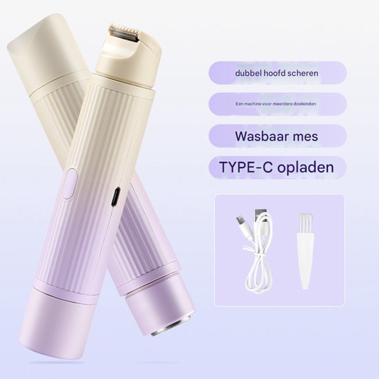 Nieuw scheerapparaat met dubbele kop, elektrisch scheerapparaat, draagbaar scheerapparaat, 2-in-1 nat en droog, waterdicht elektrisch bikinilijntrimmer (paars)