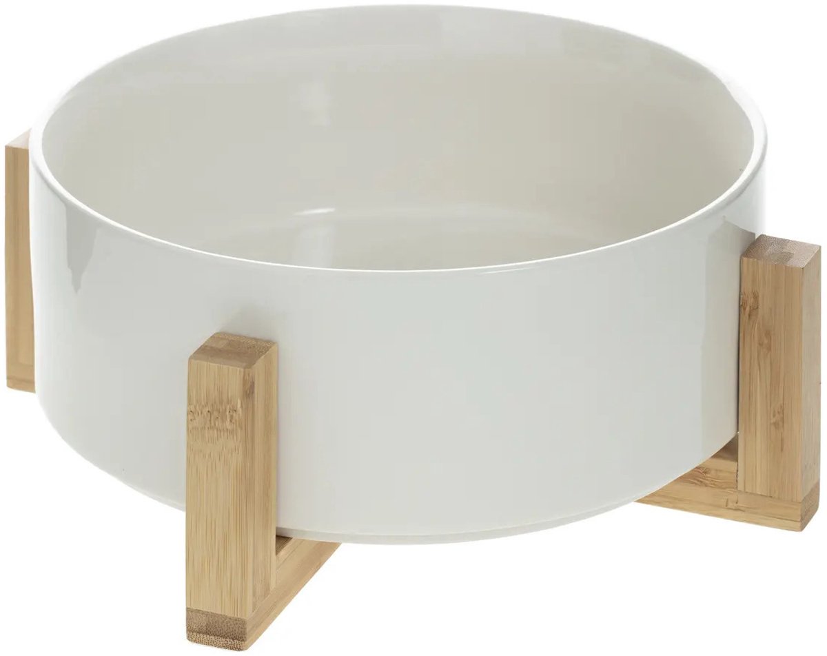 Secret de Gourmet Bamboe en witte keramische saladekom - 23 cm, wit