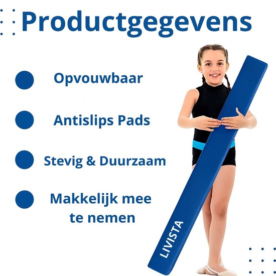 Livista Turnbalk - Voor thuis - Evenwichtsbalk - Balanstrainer - Balans speelgoed - Blauw- 240 cm - Incl. draagtas - Thuis Turnen van Merkloos — afbeelding 4