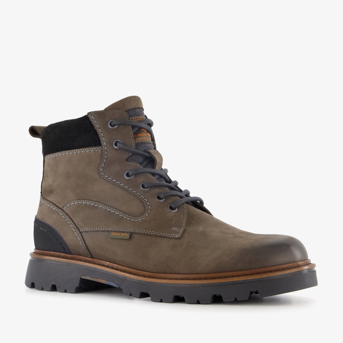 Output leren heren veterboots grijsbruin - Maat 42