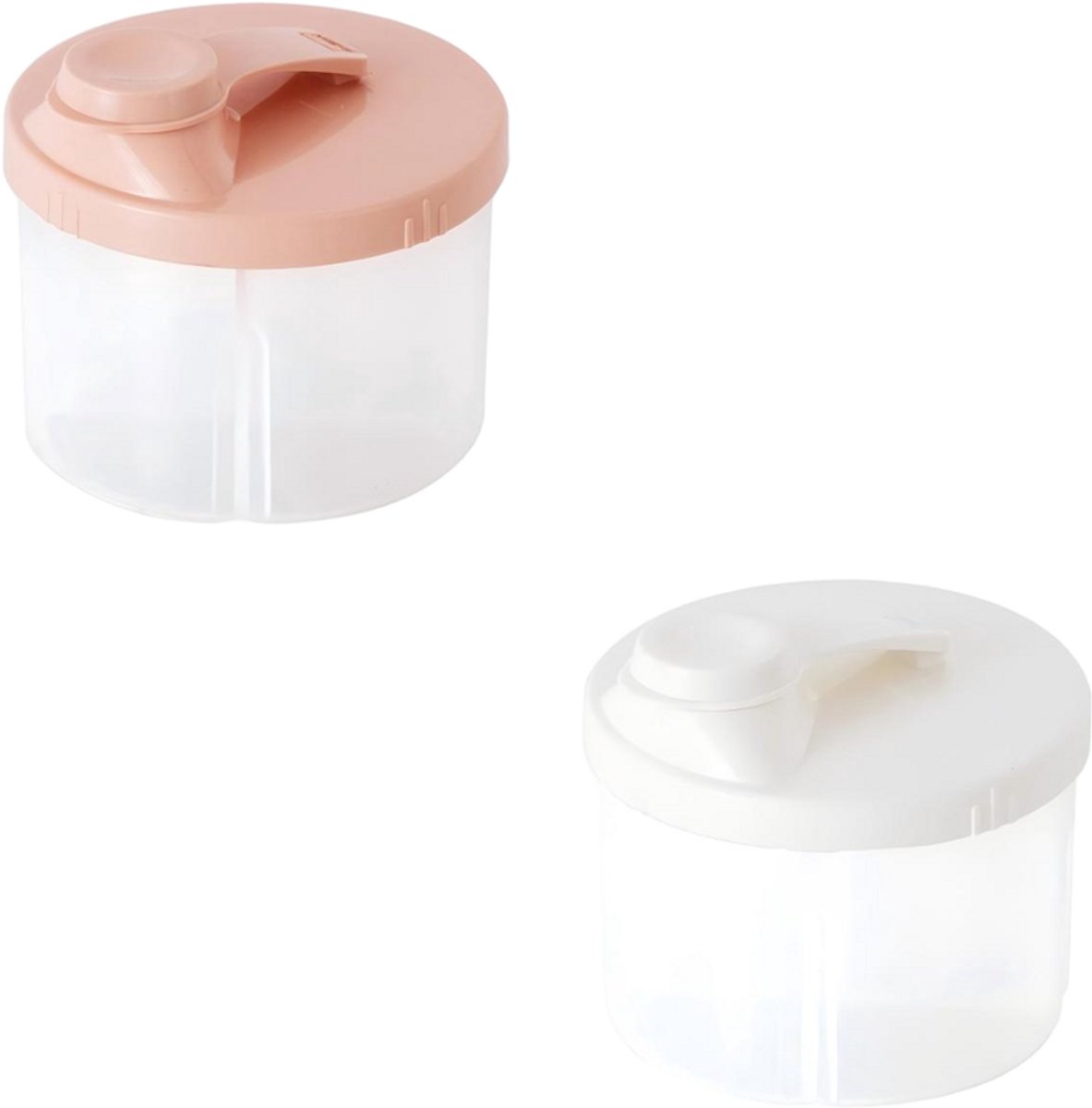 Image of 2-pack babyvoeding dispenser - Draagbare opbergdoos met roterende dispenser - Reisformaat melkpoeder dispenser met compartimenten - Roze/Wit