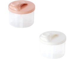 2-pack babyvoeding dispenser - Draagbare opbergdoos met roterende dispenser - Reisformaat melkpoeder dispenser met compartimenten - Roze/Wit